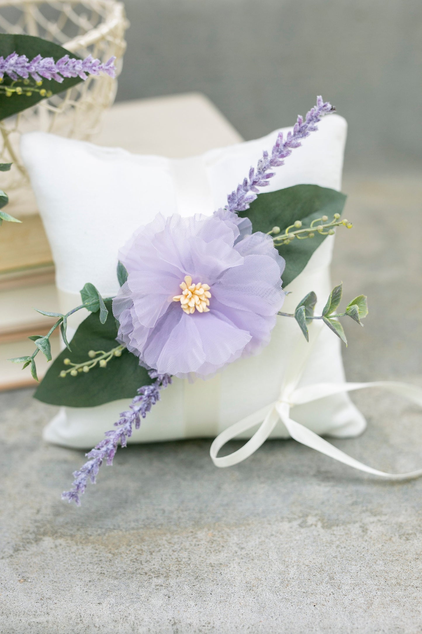 Lavender Flower Girl Basket: Ivory Wire Wedding Decor