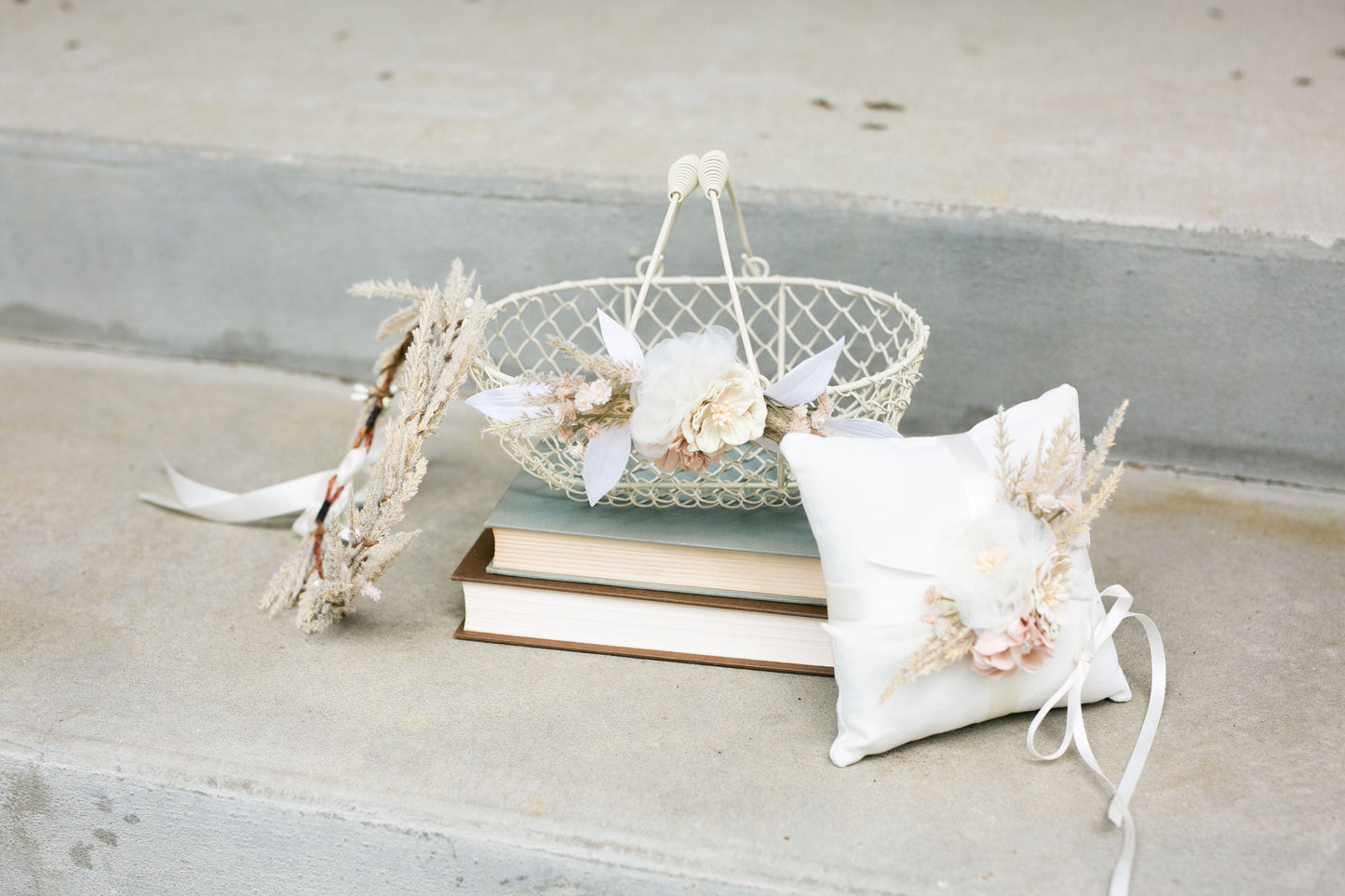 Boho Ivory Flower Girl Basket: Desert Wedding Decor
