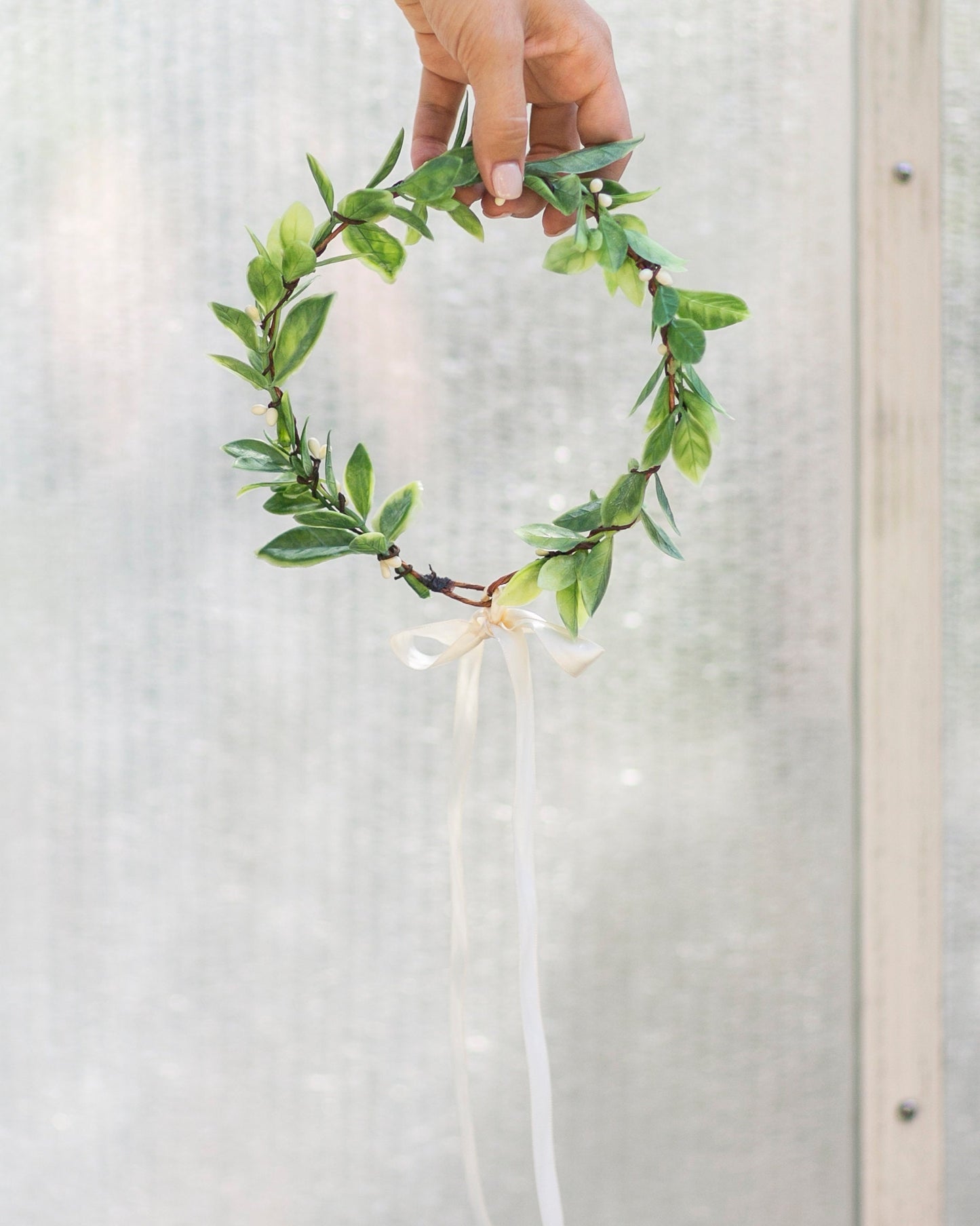 Ivory Flower Girl Basket: Fern & Rose Decorated Wedding Basket