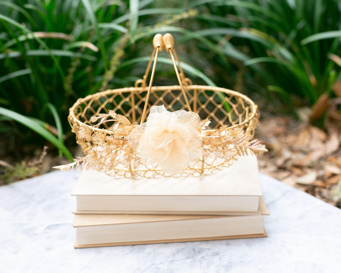 Champagne Gold Flower Girl Basket: Glam Wedding Decor
