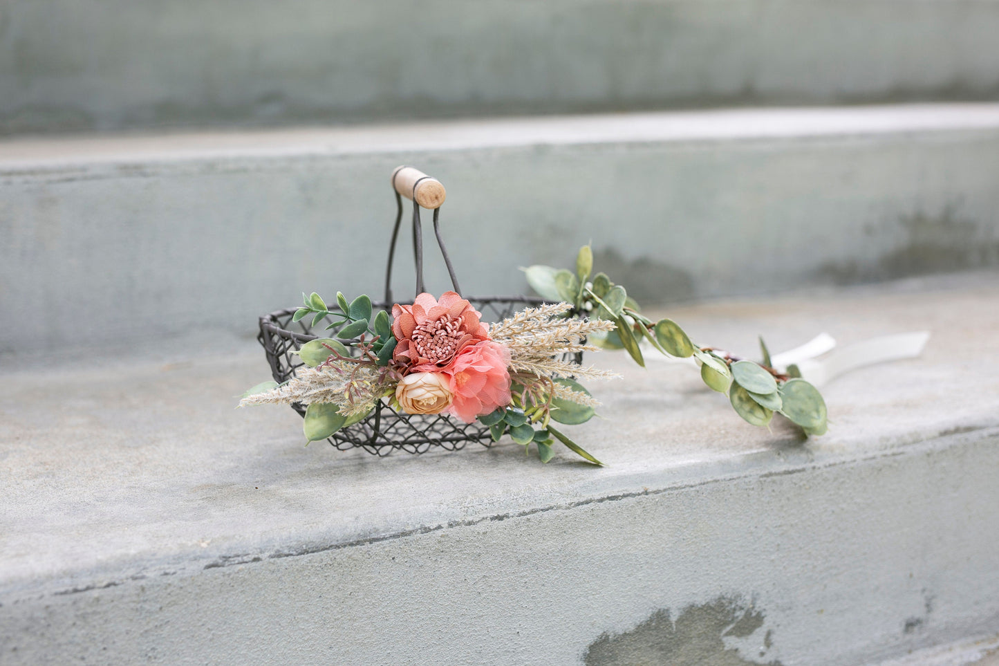 Francesca Rustic Bronze Flower Girl Basket: Desert Bloom Wedding Decor