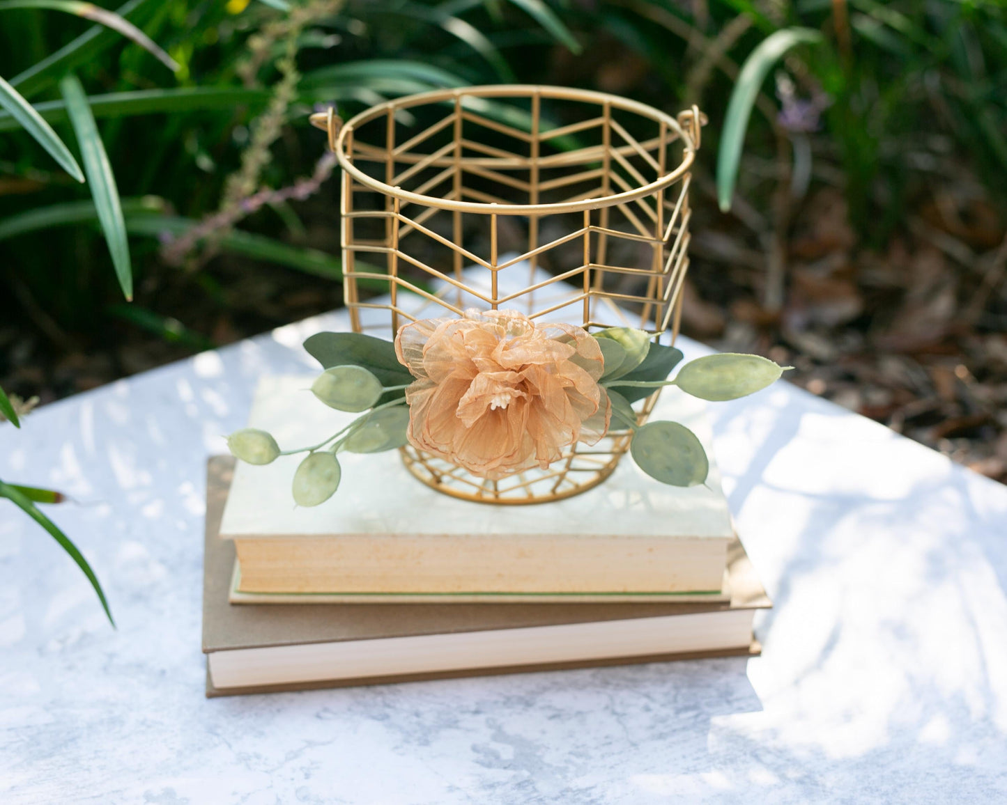 Champagne Gold Flower Girl Basket: Modern Wedding Decor | Choose Flower Color