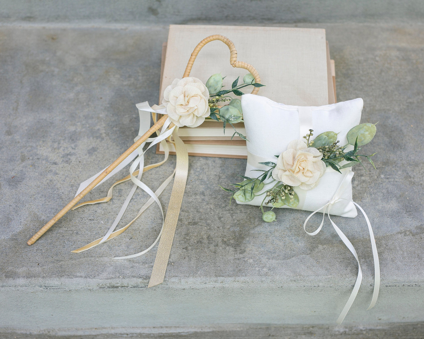 Maia Ivory Flower Girl Wand: Heart Wedding Ribbon Wand