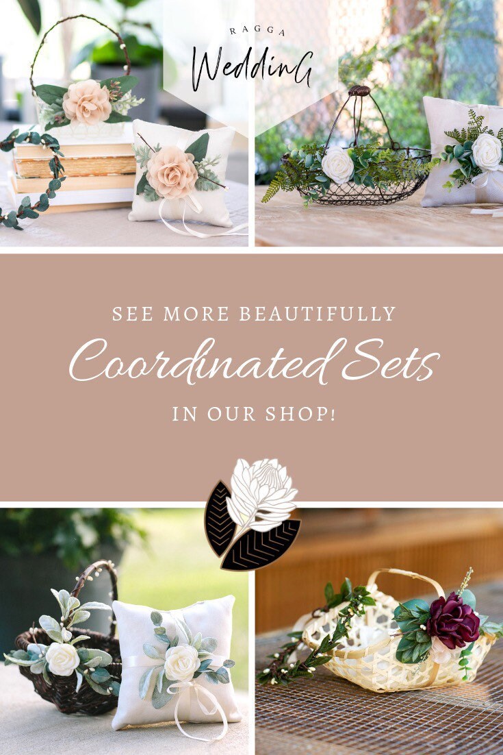 Floral Wedding Ring Pillow: Linen Look with Eucalyptus & Fern