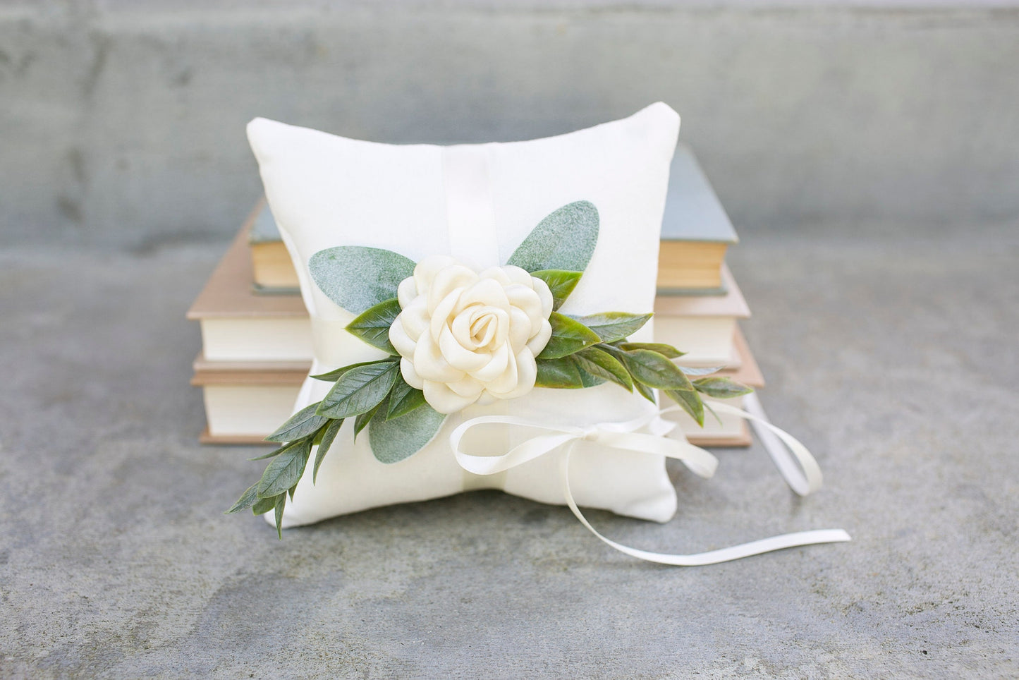 Ivory Ring Bearer Pillow: Linen-Look Wedding Pillow with Greenery