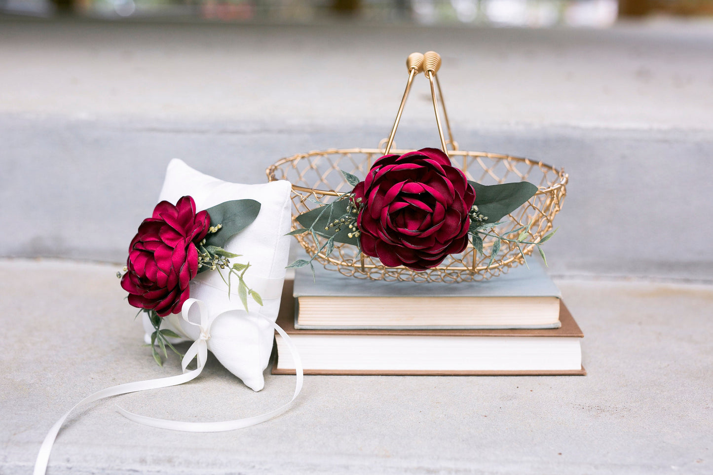Red Rose Gold Flower Girl Basket: Glam Wedding Decor