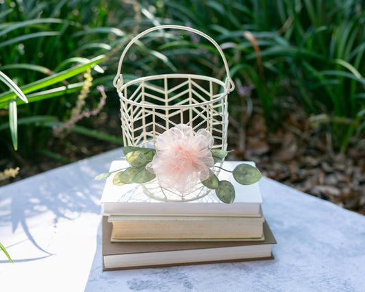 Ivory Flower Girl Basket: Modern Wedding Decor Basket