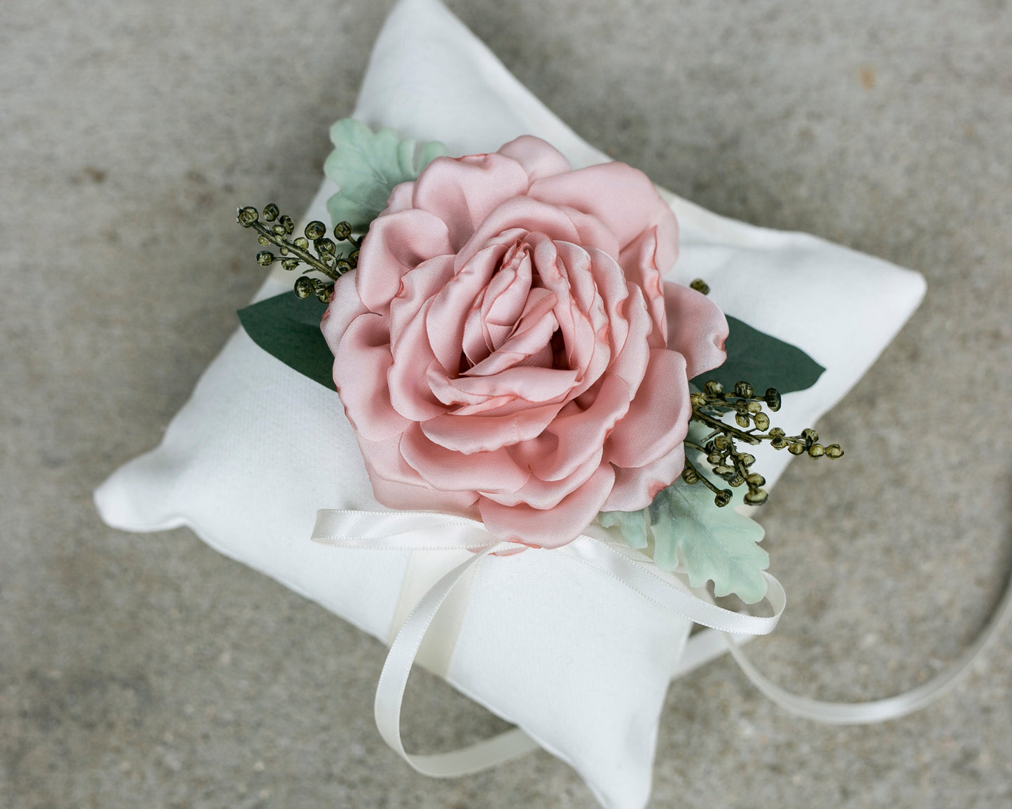 Parker Luxe Rustic Wedding Ring Pillow: Ivory Linen with Blush Rose