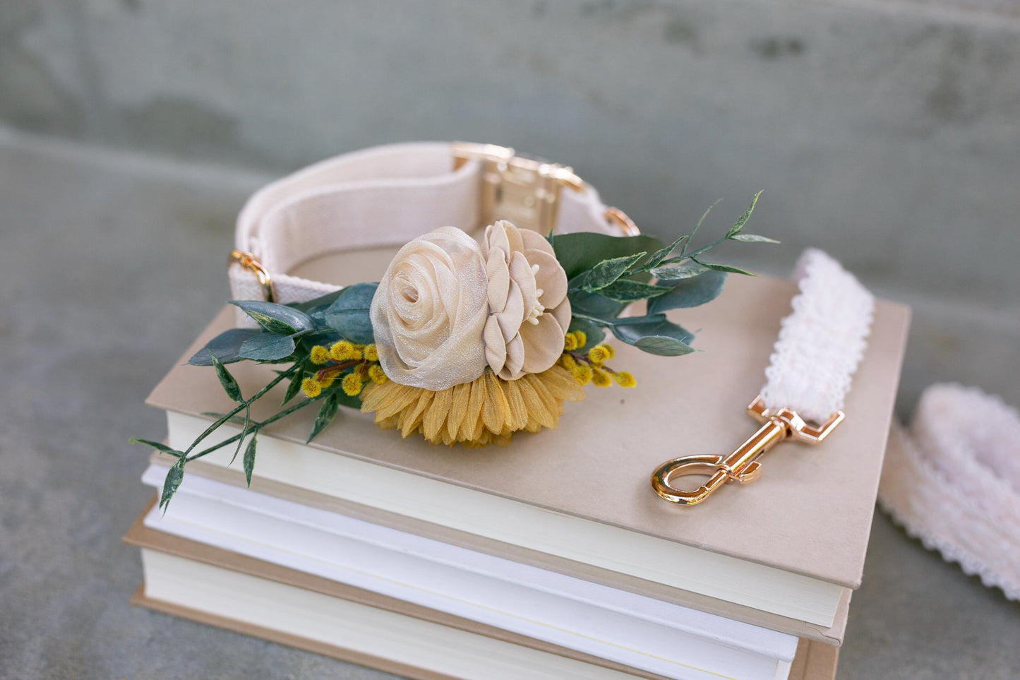 Yellow Gold Floral Dog Collar Corsage: Removable Wedding Accessory