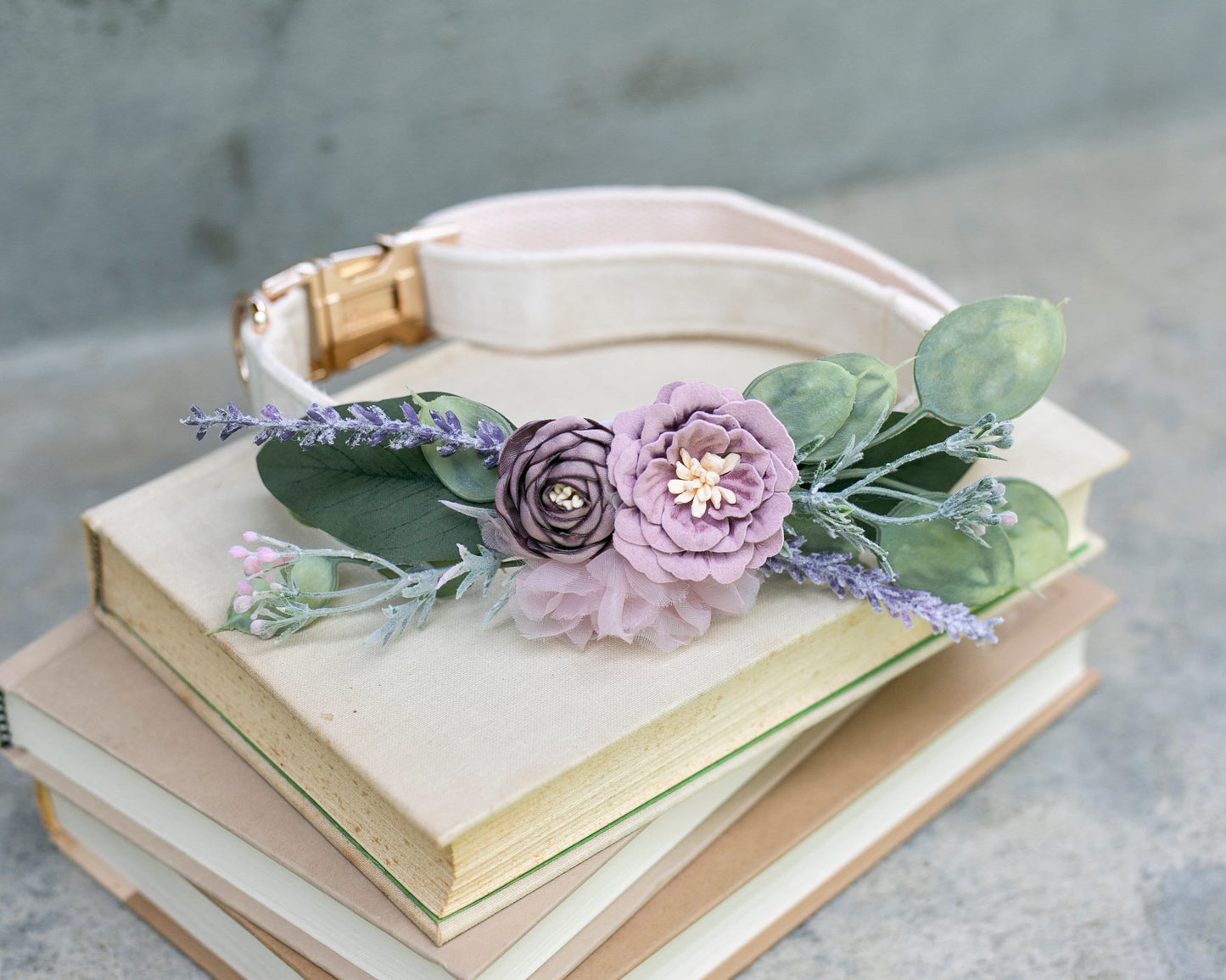 Dog Wedding Collar Corsage: Mauve & Purple Floral Pet Accessory