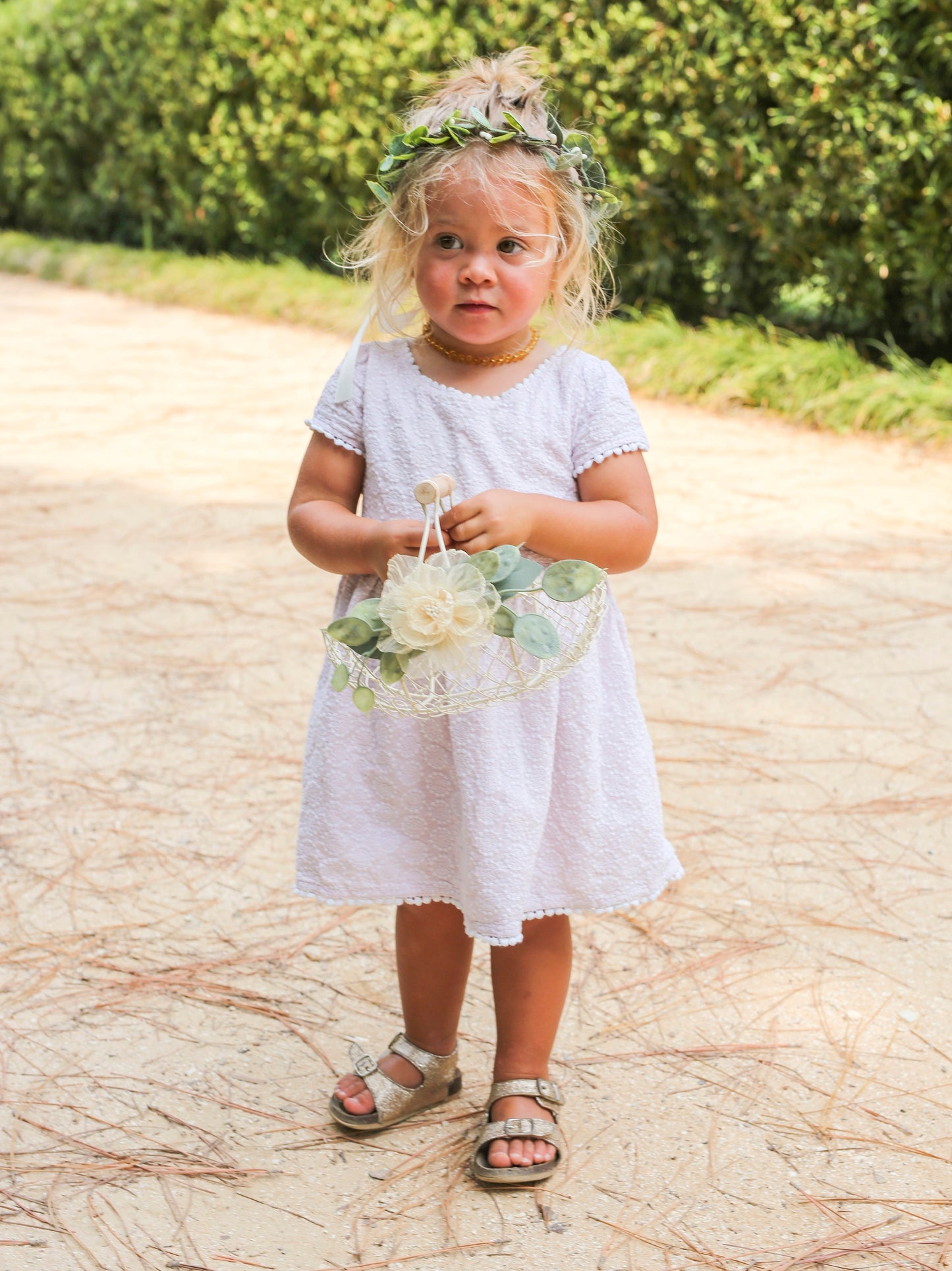 Ivory Flower Girl Basket and Ring Pillow Set: Boho Wedding Decor