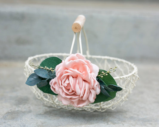 Ivory Flower Girl Basket: Blush Pink Wedding Decor