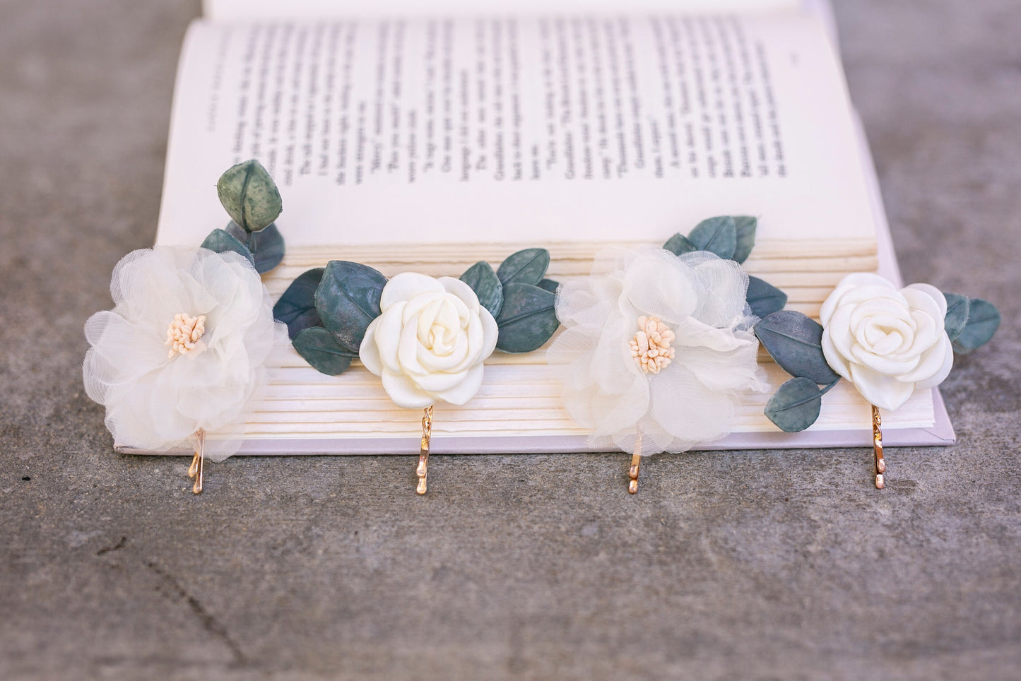 Eucalyptus Bridal Hair Pins: Silk Organza Flower Wedding Accessory