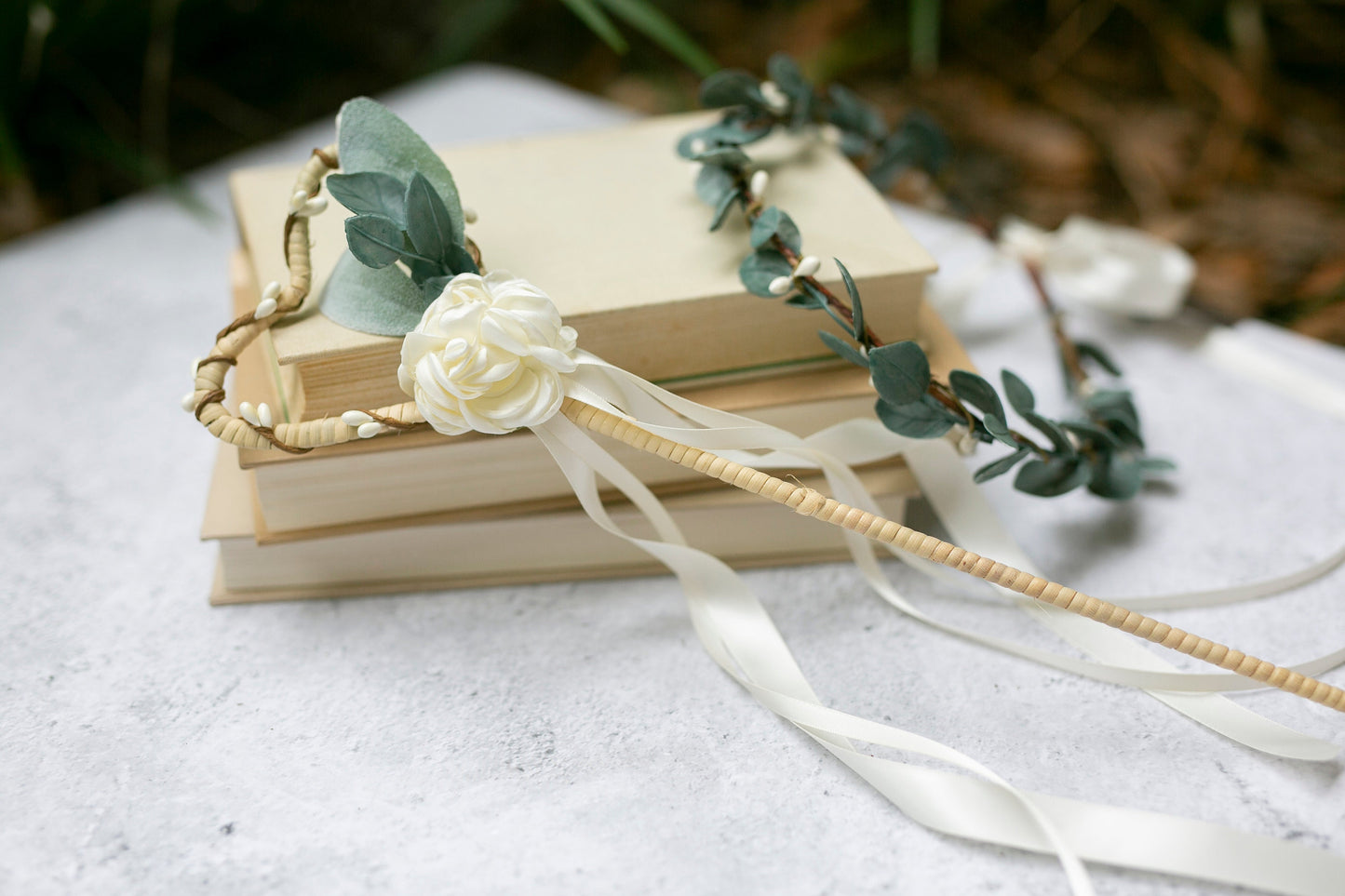 Flower Girl Heart Wand: Ivory Rosette, Satin Ribbons Wedding Wand