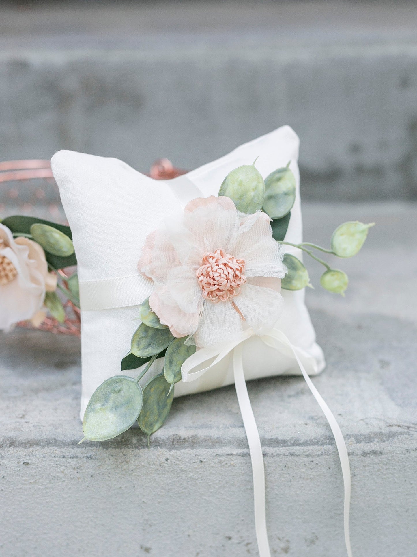Rose Gold Flower Girl Basket: Eucalyptus & Camellia Wedding Decor