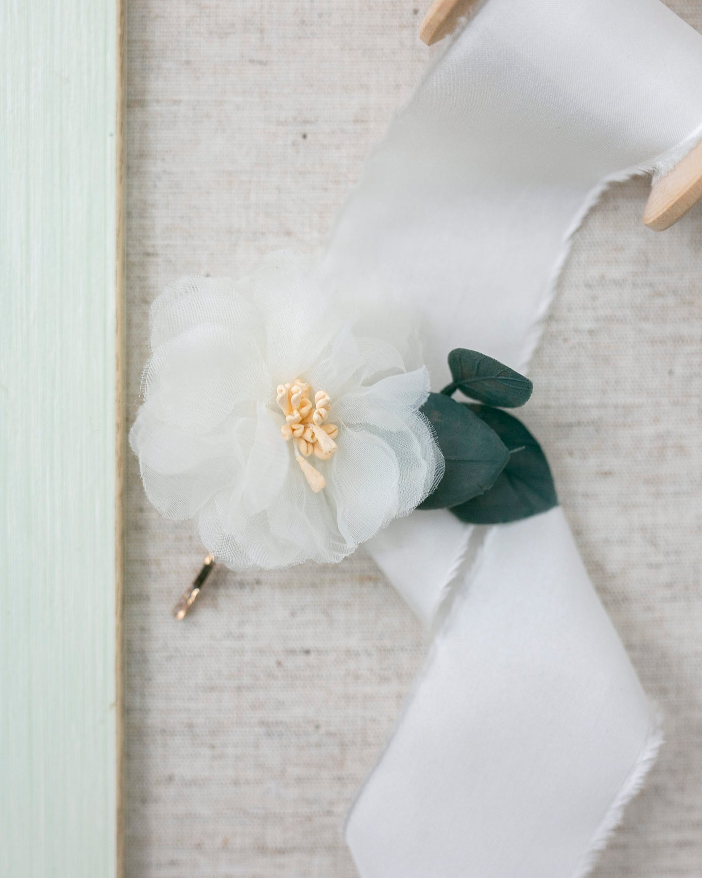 Eucalyptus Bridal Hair Pins: Silk Organza Flower Wedding Accessory