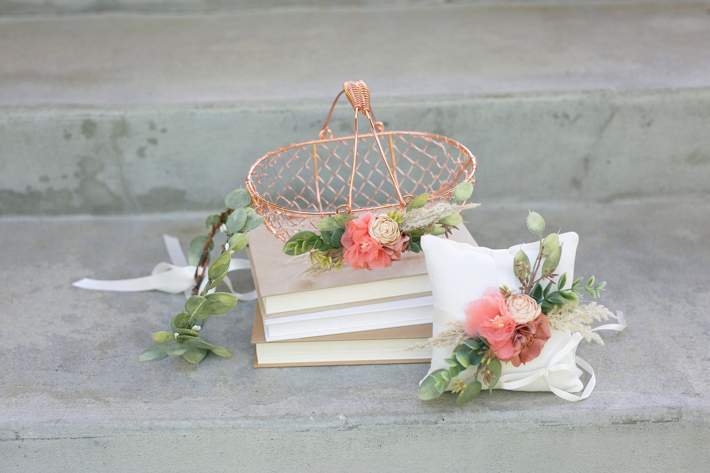 Francesca Desert Bloom Flower Girl Basket: Rose Gold Wedding Decor