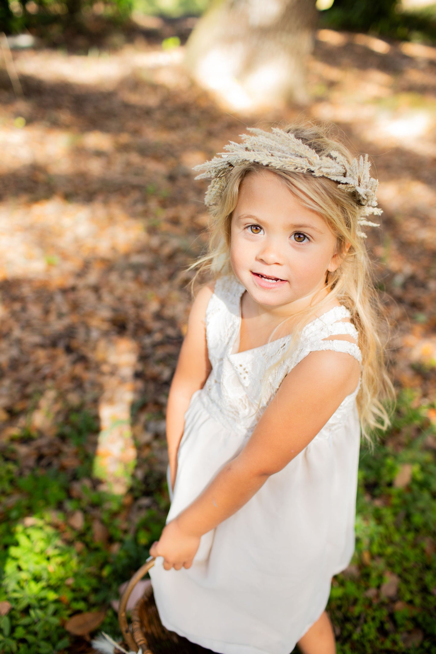 Fleur Light wood Flower Girl Basket & Ring Pillow Set