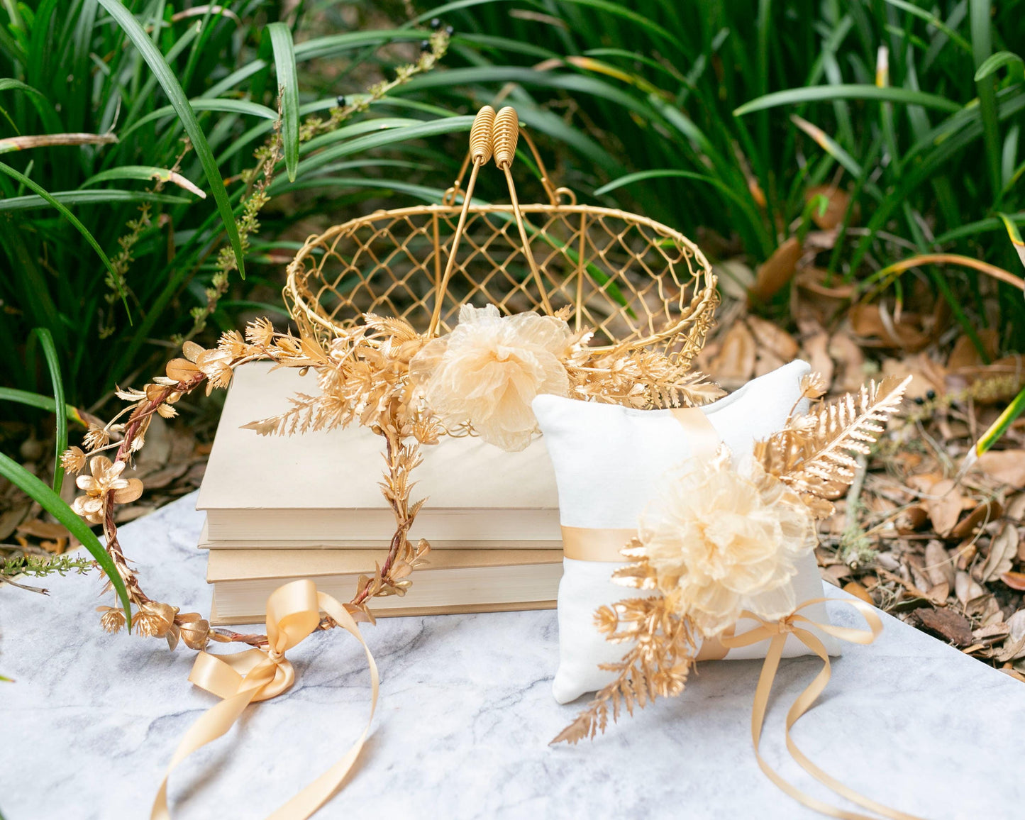 Champagne Gold Flower Girl Basket: Glam Wedding Decor