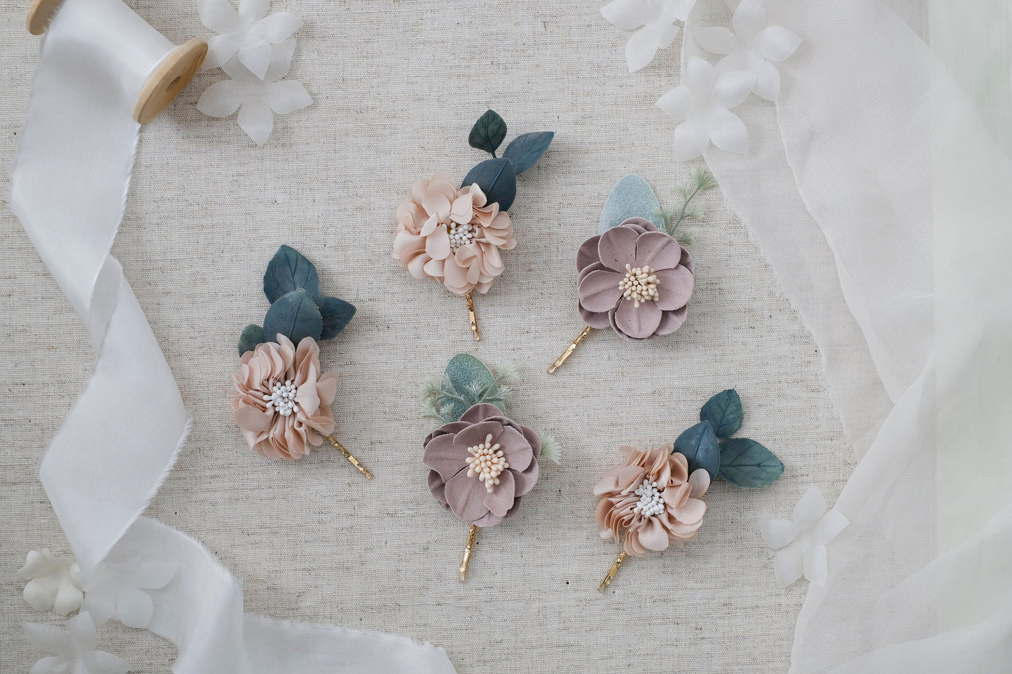 Blush Pink and Mauve Flower Hair Pin Set - Boho Bridal Hair Accessory (Pick Your Quantity)