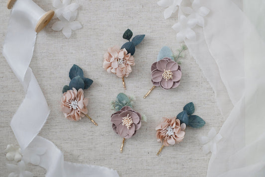 Blush Pink and Mauve Flower Hair Pin Set - Boho Bridal Hair Accessory (Pick Your Quantity)