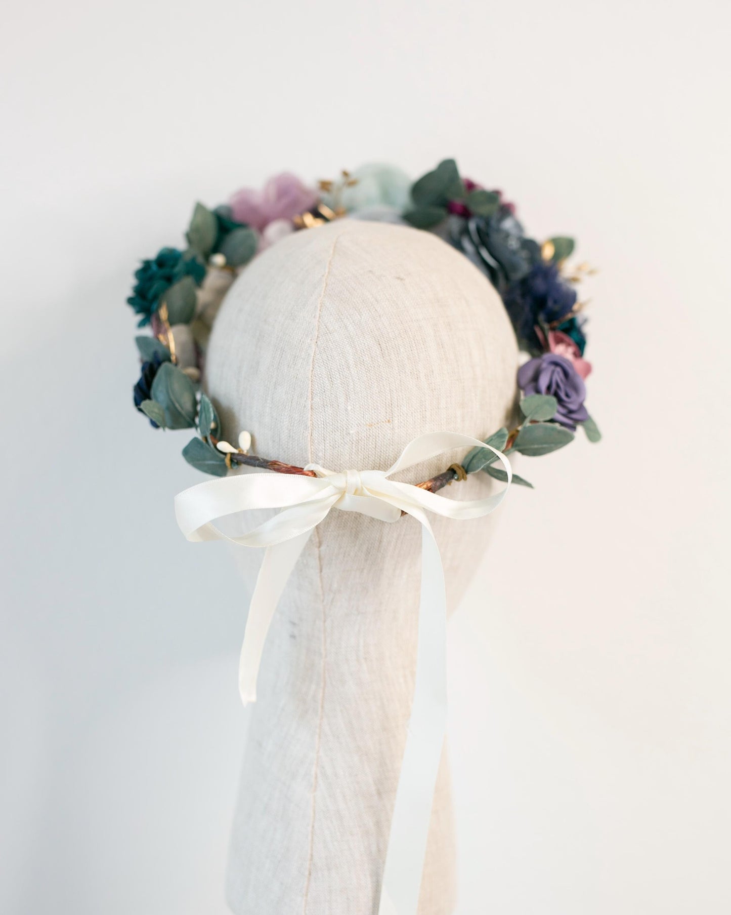Midnight Summer Wedding Flower Crown: Purple & Blue Floral Hair Wreath