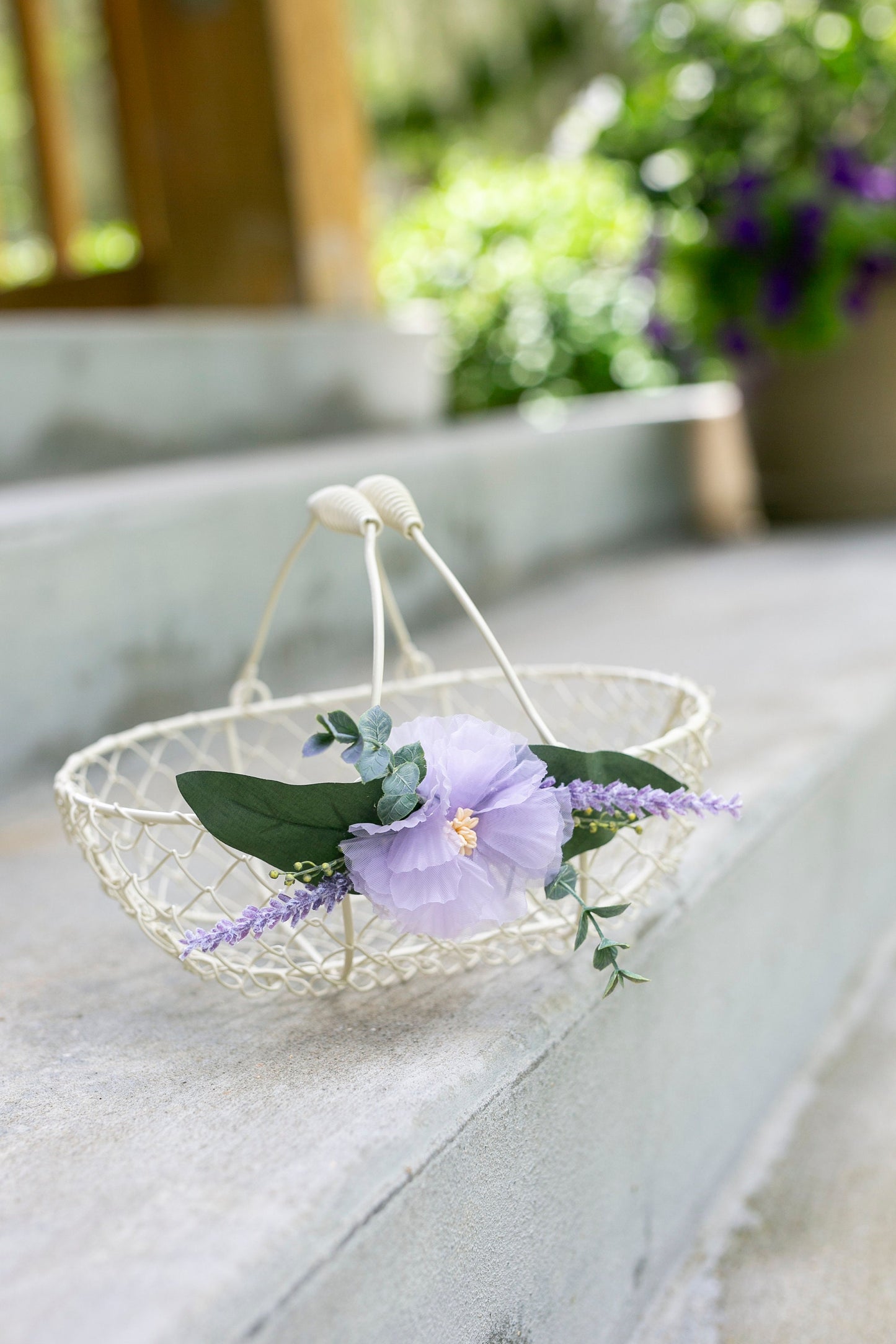 Lavender Flower Girl Basket: Ivory Wire Wedding Decor