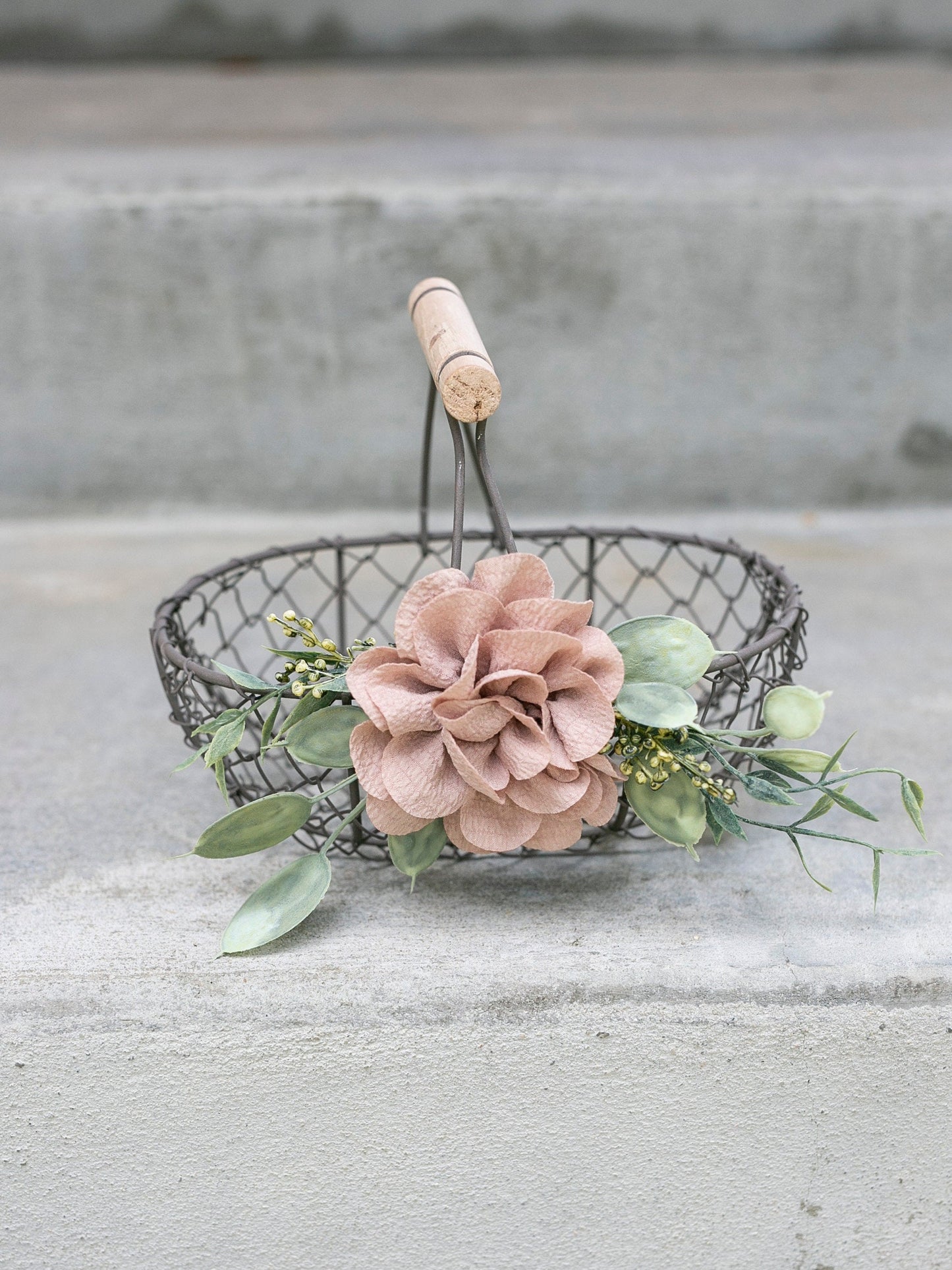 Marin Boho Flower Girl Basket | Rustic Bronze Wire, Mauve Rose