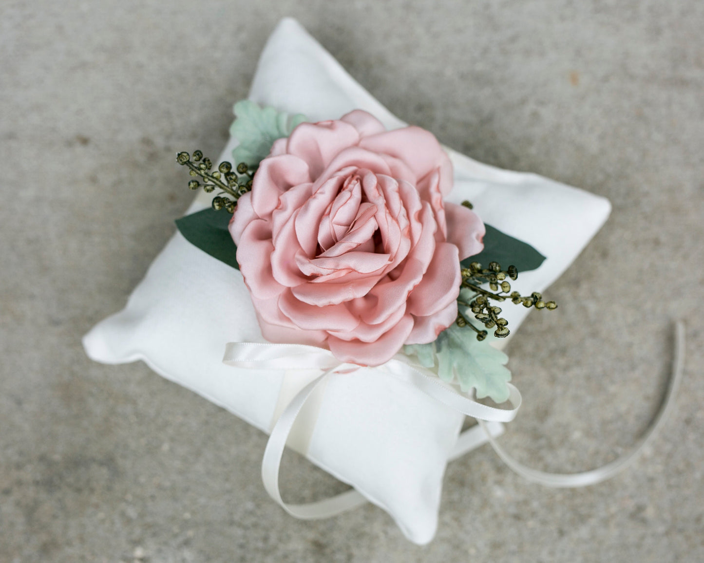 Parker Luxe Rustic Wedding Ring Pillow: Ivory Linen with Blush Rose