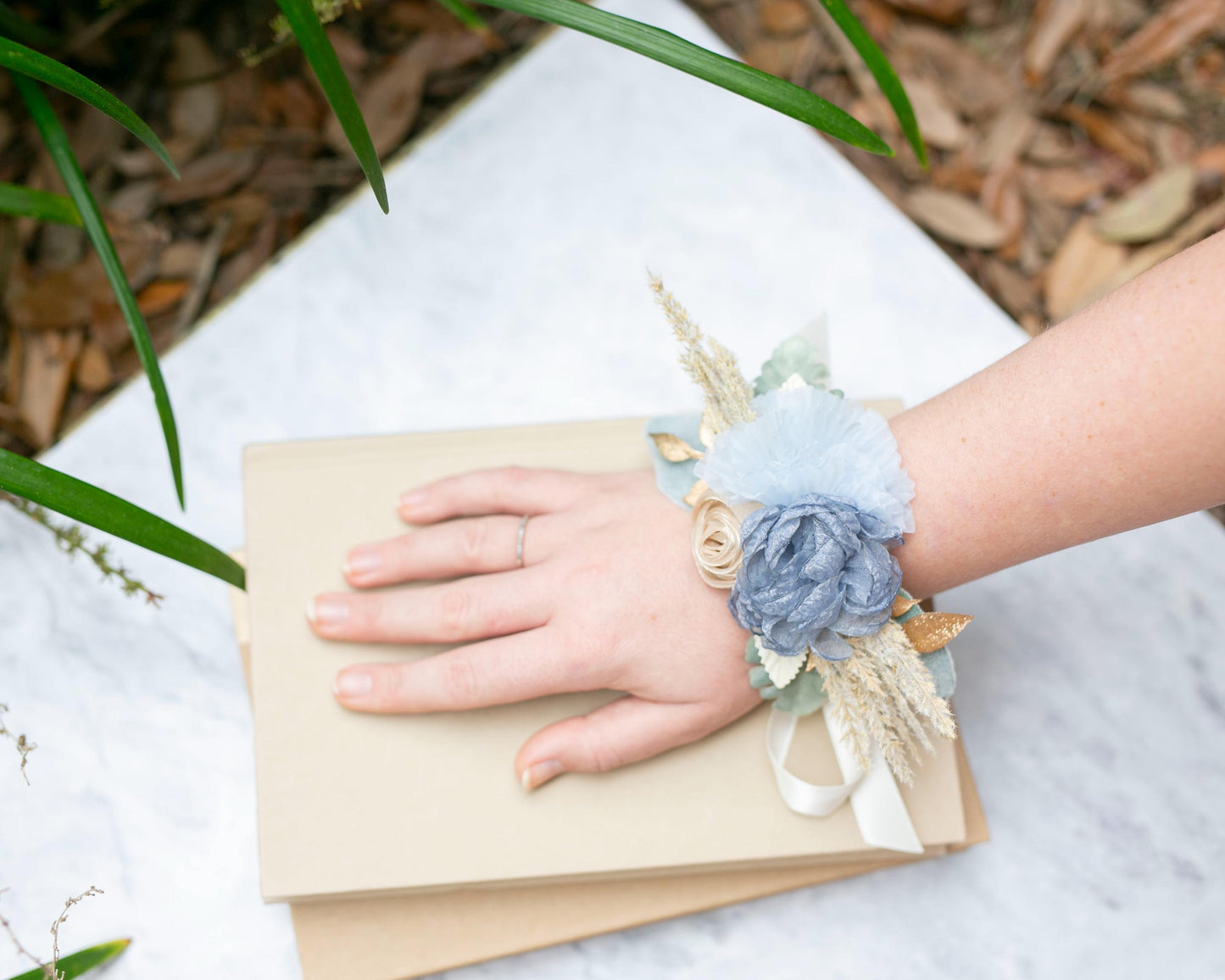 Sky Blue Flower Corsage: Coastal Wedding Keepsake