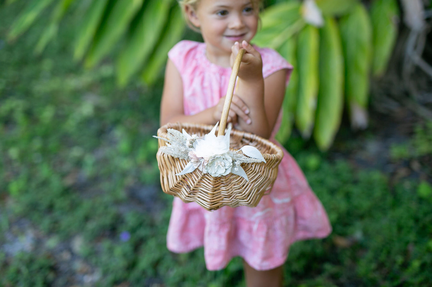 Fleur Light wood Flower Girl Basket & Ring Pillow Set