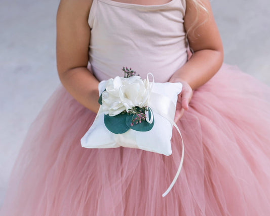 Handmade Ivory Ring Bearer Pillow: Linen-Look Fabric, Eucalyptus Wedding
