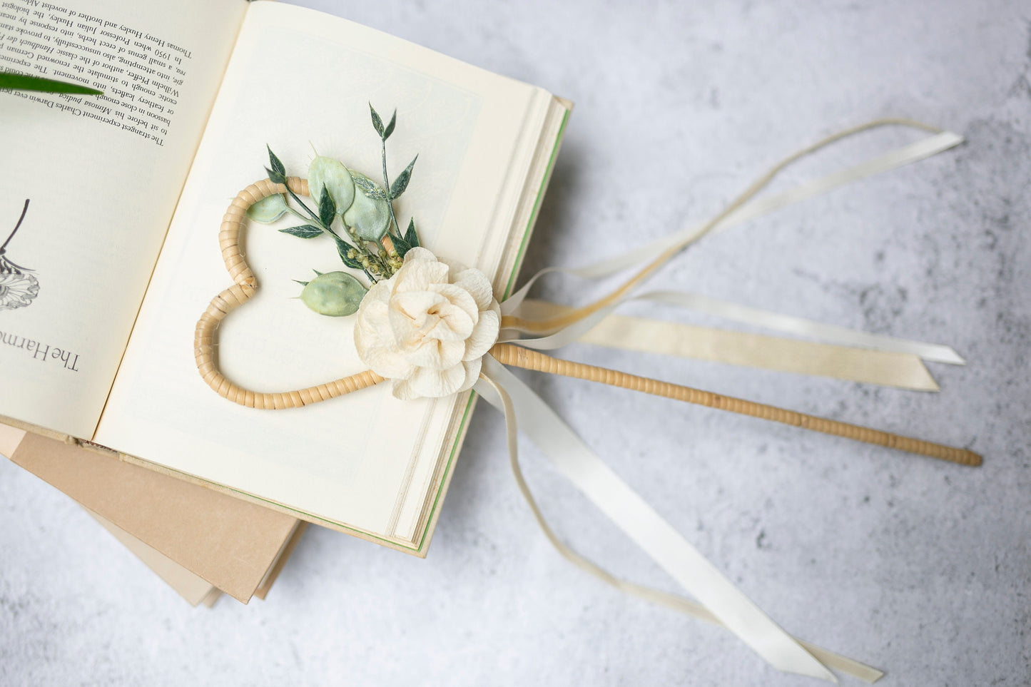 Maia Ivory Flower Girl Wand: Heart Wedding Ribbon Wand