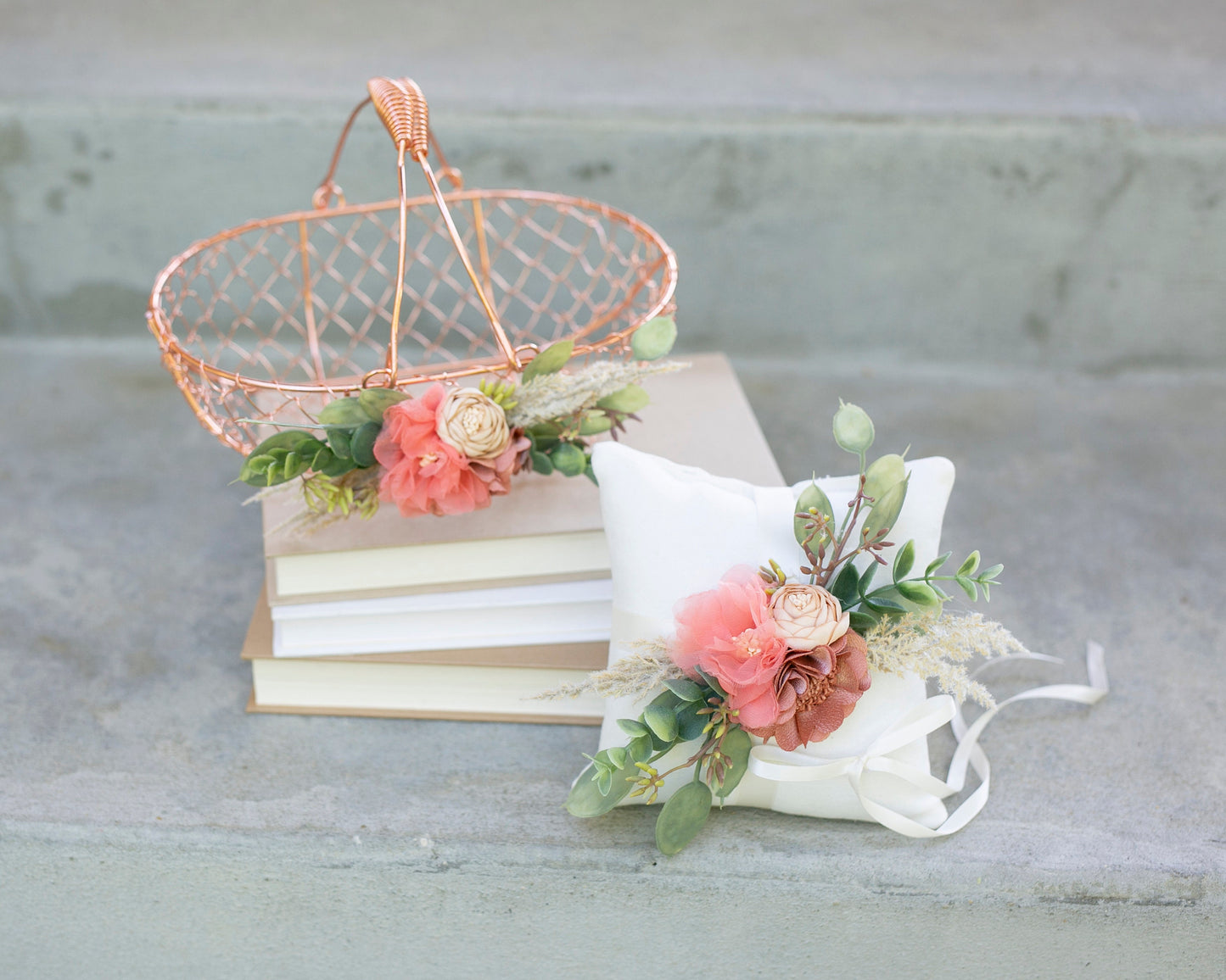 Francesca Desert Bloom Flower Girl Basket: Rose Gold Wedding Decor