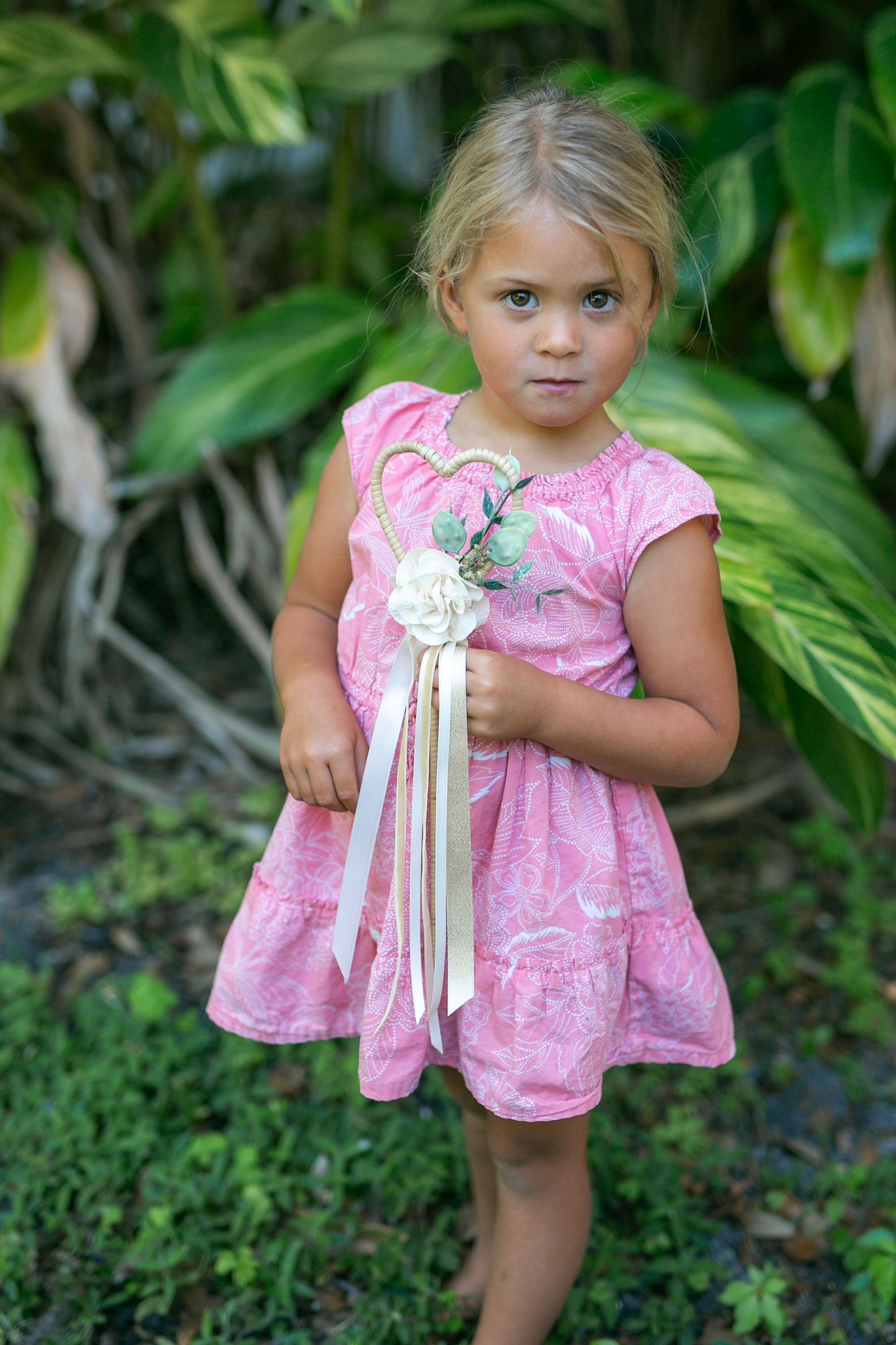 Maia Ivory Flower Girl Wand: Heart Wedding Ribbon Wand