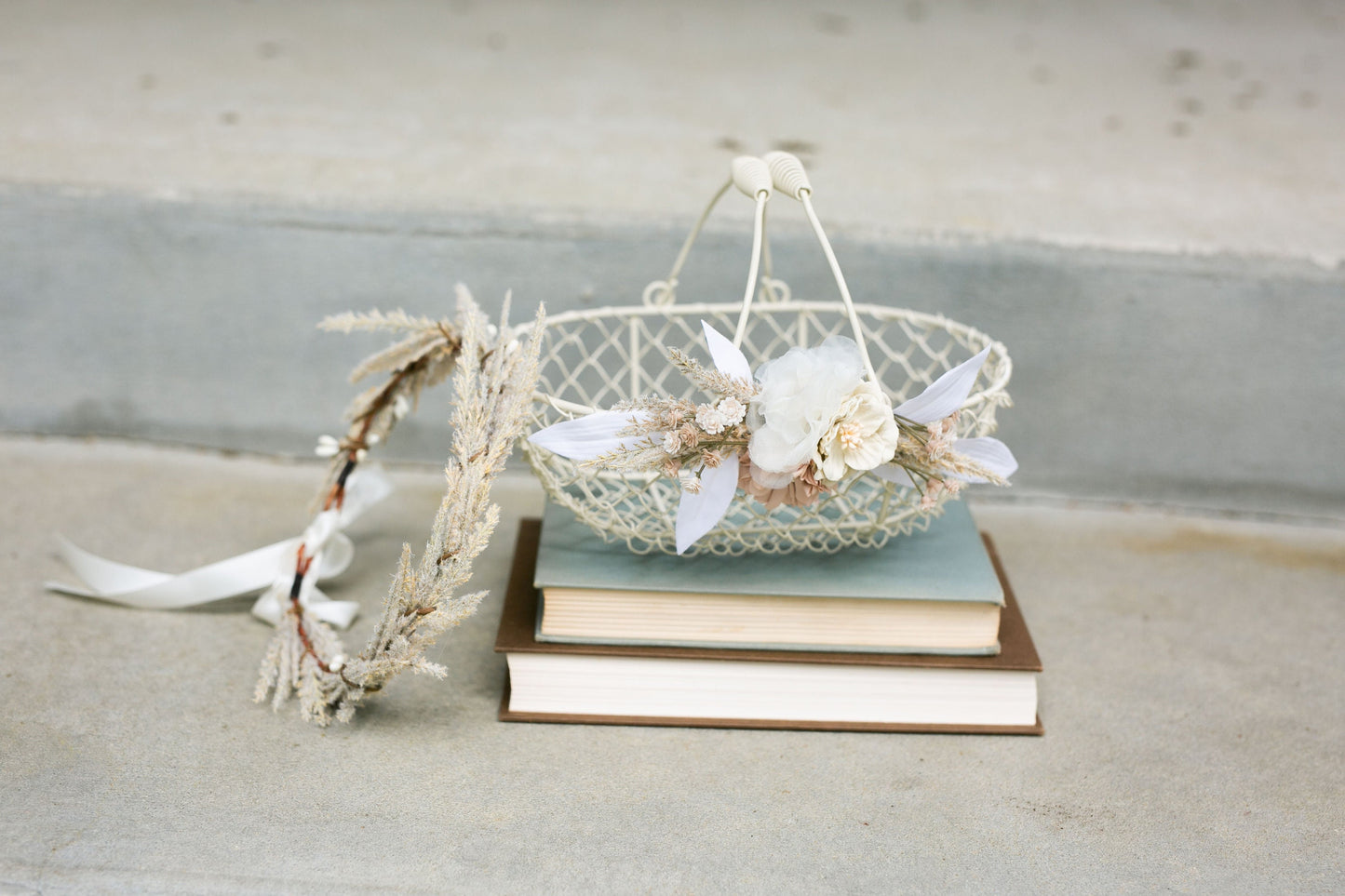 Boho Ivory Flower Girl Basket: Desert Wedding Decor