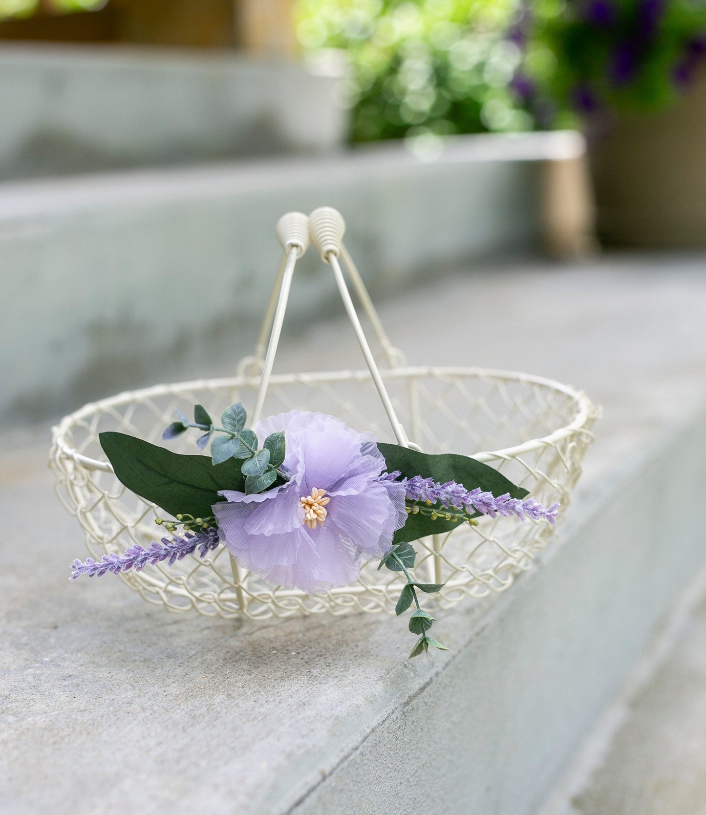 Lavender Flower Girl Basket: Ivory Wire Wedding Decor