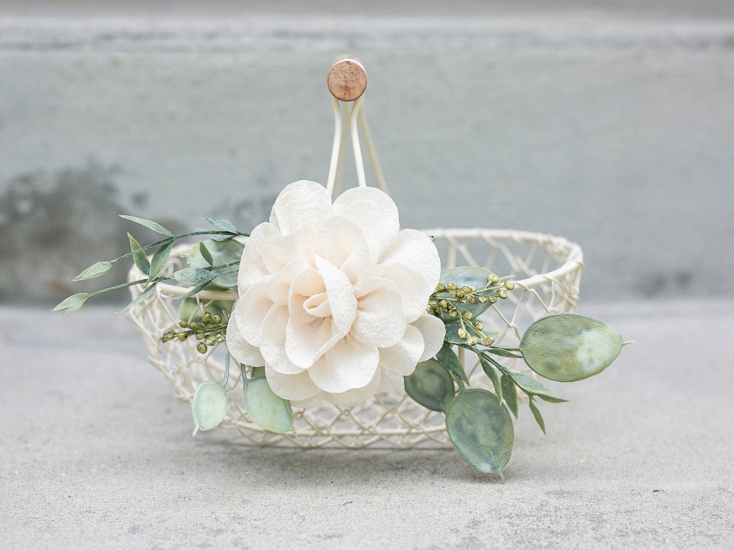 Maia Boho Flower Girl Basket: Rustic Wire Wedding Decor