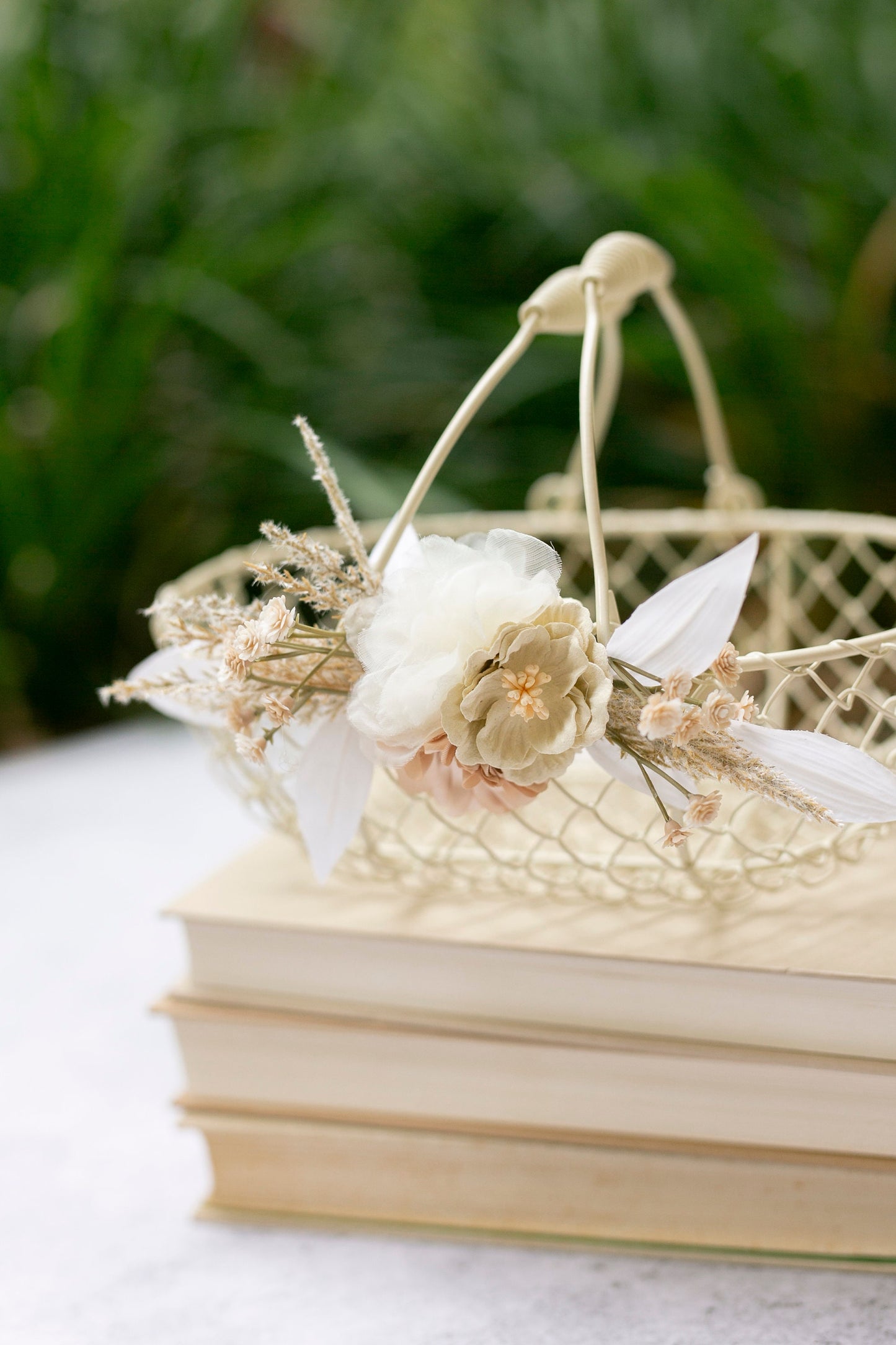 Boho Ivory Flower Girl Basket: Desert Wedding Decor