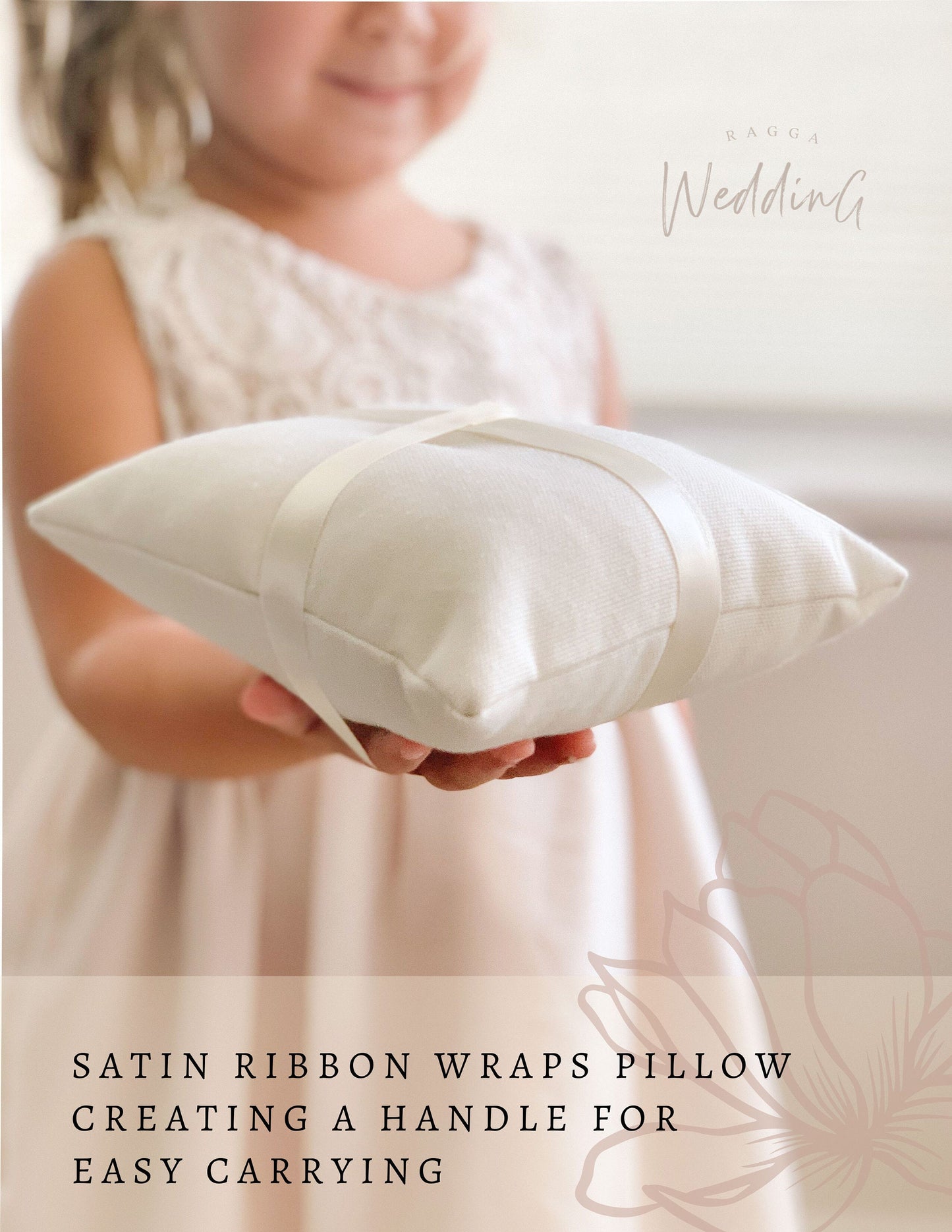 Delta Handmade Ivory Ring Bearer Pillow: Eucalyptus & Floral Accent