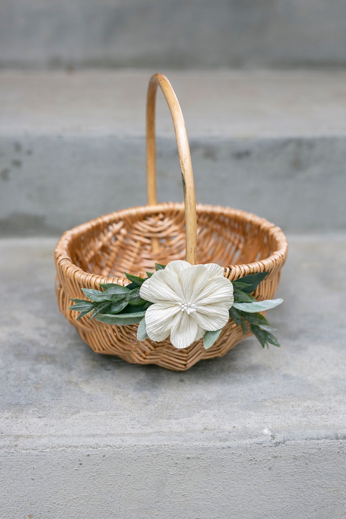 Willow Flower Girl Basket: Handmade Wicker Wedding Basket with Greenery