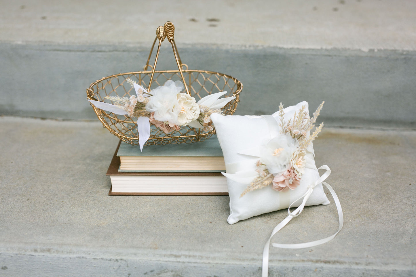 Boho Champagne Gold Flower Girl Basket: Desert Wedding Decor