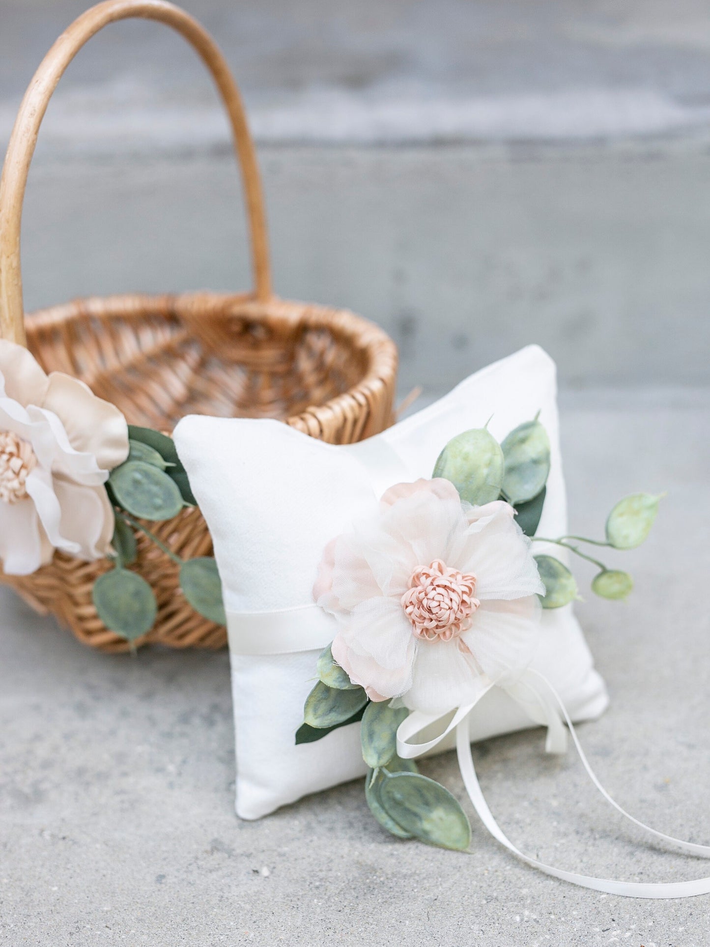 Melissa Rattan Flower Girl Basket | Willow Wedding Basket | Flower Girl Basket | Romantic Wedding Decor | Flower Girl Ring Bearer Set w/ Greenery