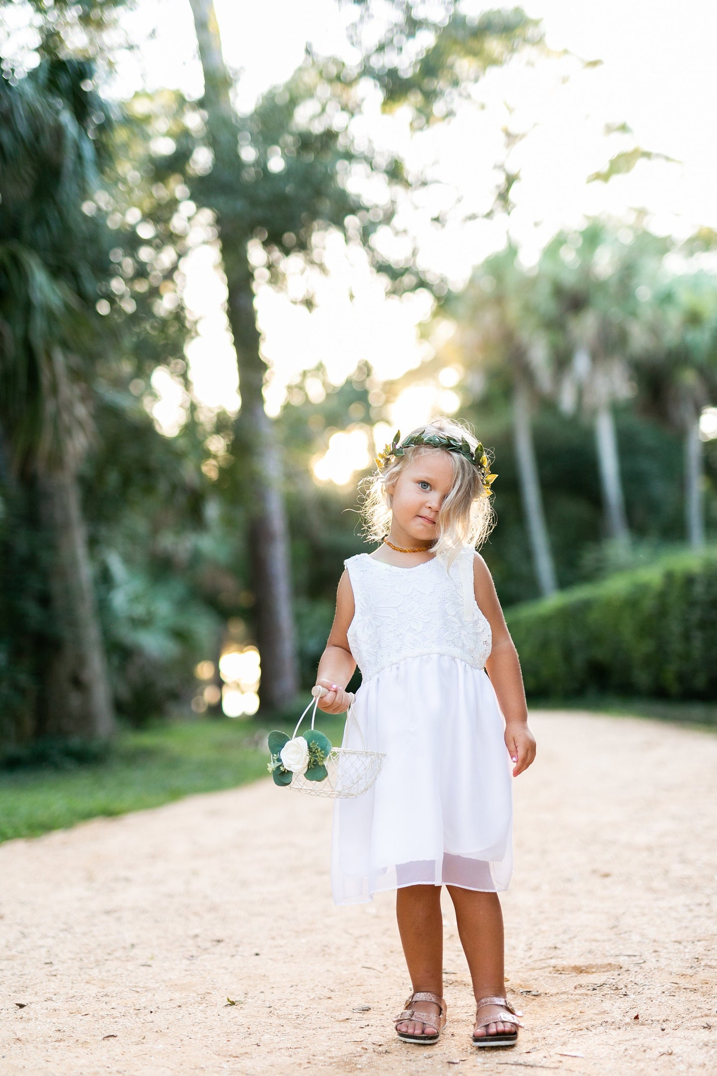 Imani Eucalyptus Flower Girl Basket: Ivory Wedding Decor