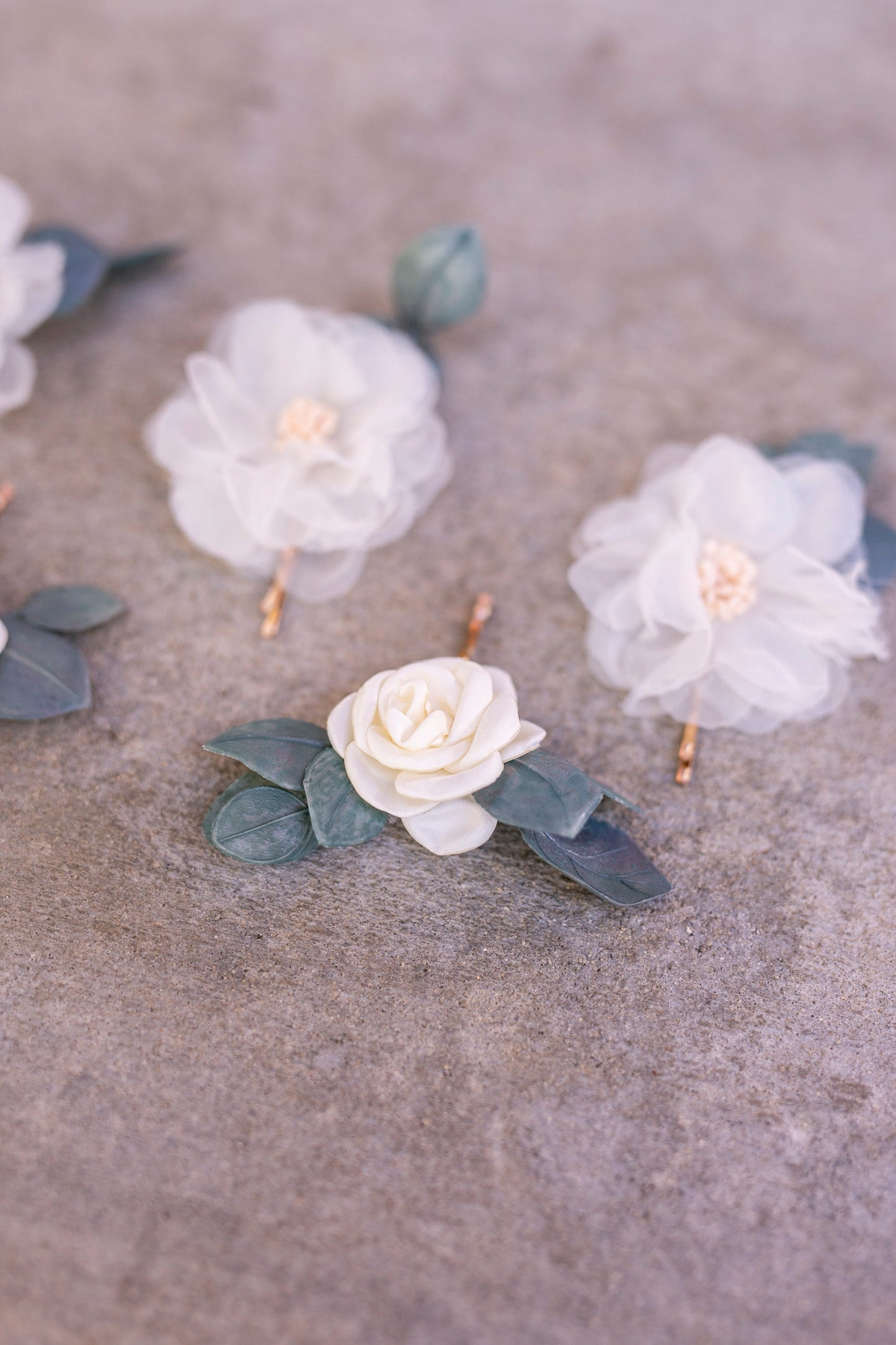 Eucalyptus Bridal Hair Pins: Silk Organza Flower Wedding Accessory