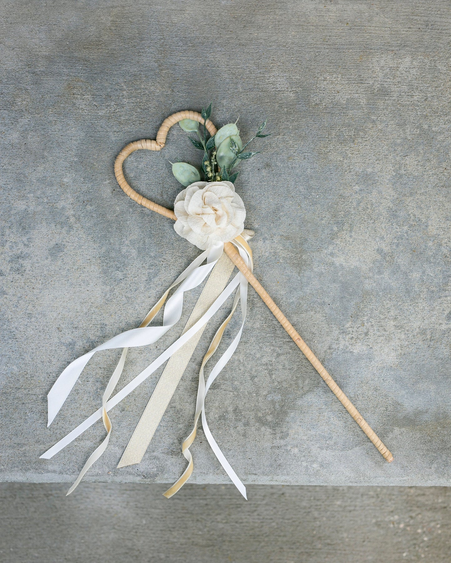 Maia Ivory Flower Girl Wand: Heart Wedding Ribbon Wand