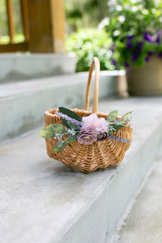 Flower Girl Basket Set | Boho Wedding Flower Girl Gift | Lavender & Mauve Wedding | Whimsical Matching Flower Girl Basket + Ring Pillow Set