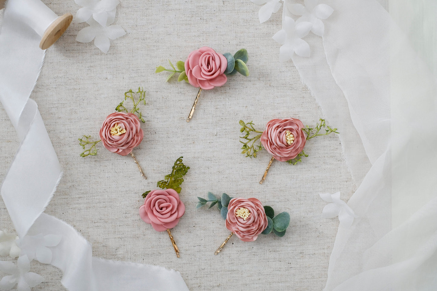 Blush Pink Flower Hair Pins: Bridal Hair Accessory