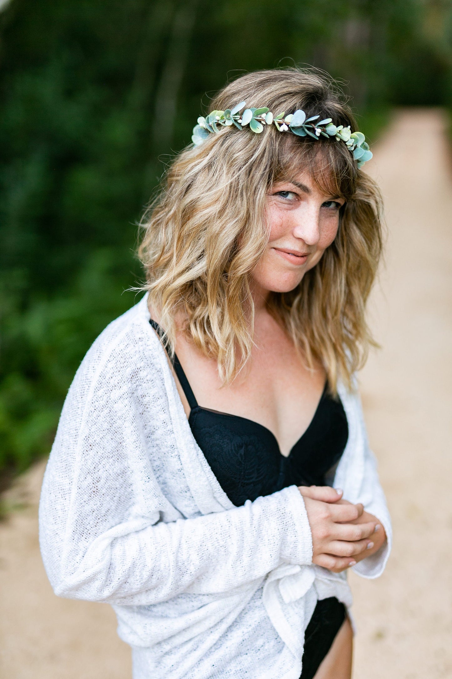 Isla Green Eucalyptus Leaf Crown: Boho Bridal Hairpiece