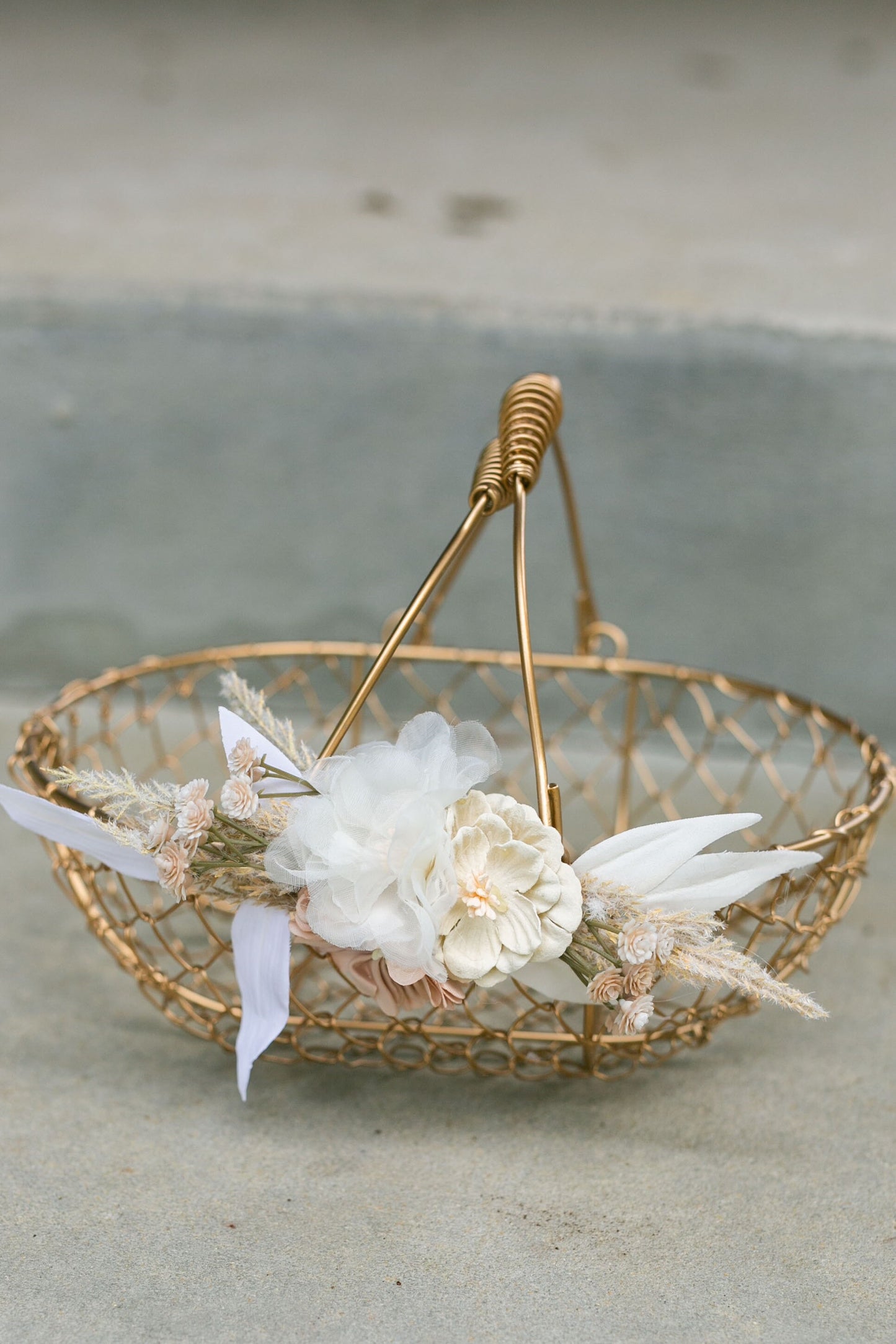 Boho Champagne Gold Flower Girl Basket: Desert Wedding Decor